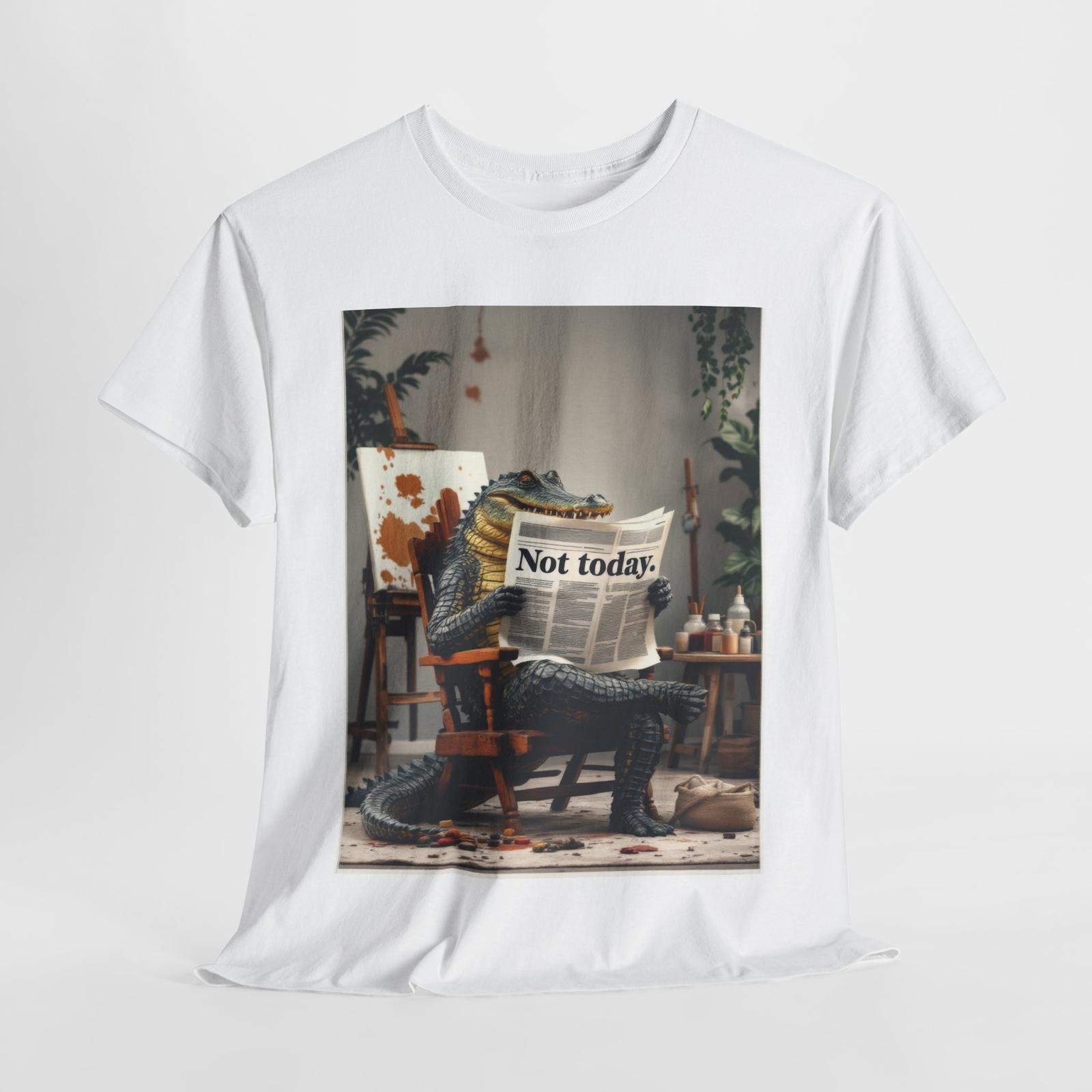 Alligator Reading a Newspaper T-Shirt Funny Not Today Gator Design Unique Tee 2XL