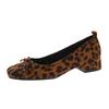 Fashion New Design Fashionable Square Heels Bowknot Comfortable Versatile Wear-resistant Leopard Print Shoes Low Heels Pumps Zapatos