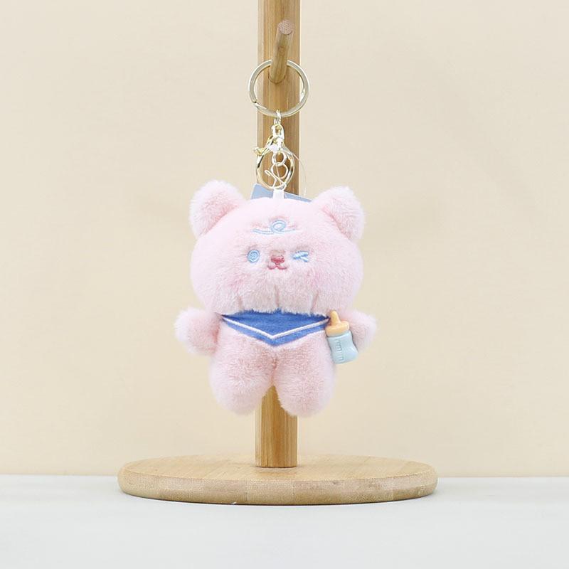 

Cartoon Cute Plush Bear Doll Keychain Soft And Cuddly In Light Gray Blue Pink White Pink Bear