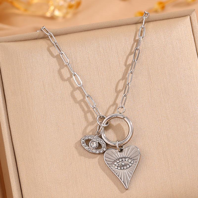 European and American Love Devil's Eye Diamond Necklace K Plated Real Gold Retro Collarbone Chain Light Luxury Eye Necklace