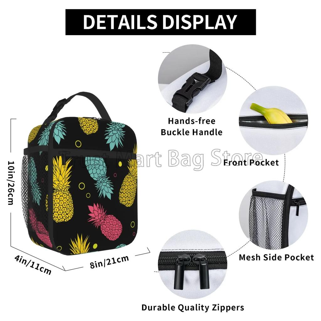 Pineapple Insulated Lunch Box Cute Kids Reusable Leakproof Cooler Lunch Tote Bag for Girls Boys Women School Work Picnic Beach