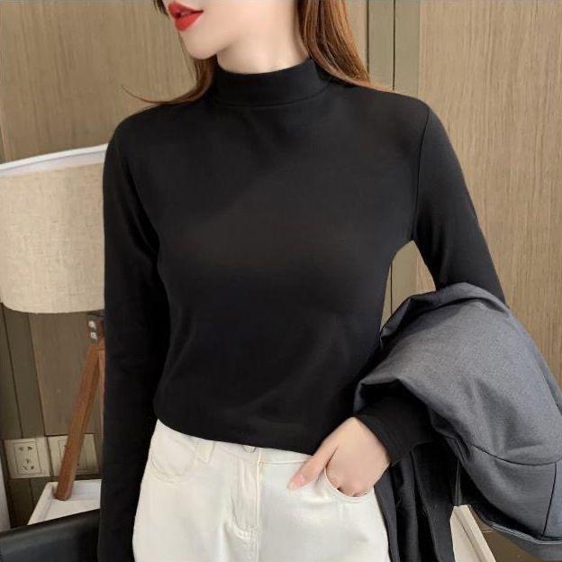 Winter Velvet High Neck Base Layer - Stylish Long Sleeve Top