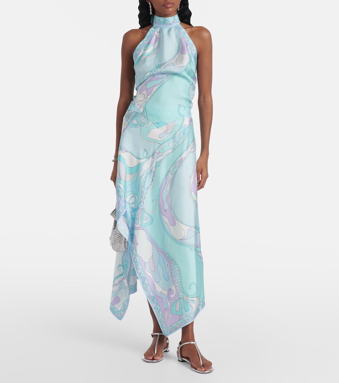 

2025 Printed Halter Backless Top & Irregular Skirt Two-Piece Set XL озеро синий
