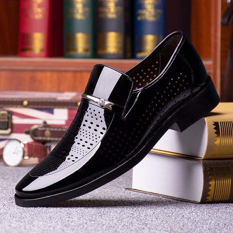 Męskie Skórzane Ażurowe Letnie Sandały - Biznesowe Casualowe Buty do Pracy