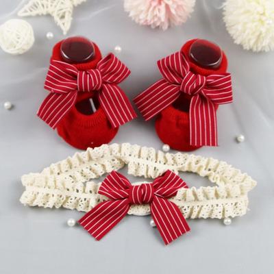 Headband Bow Socks Baby Christmas Gift Toddler Floor Socks Infant Anti Slip Socks Socks Headband Set Newborn Baby Girl Socks