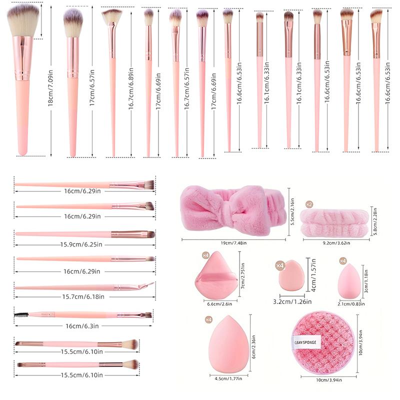40pcs Pink Makeup Tools Set Includes High Quality Makeup Brushes +headband +wristbands +makeup Puff +triangle Puff +finger Powder Puff +makeup Sponge