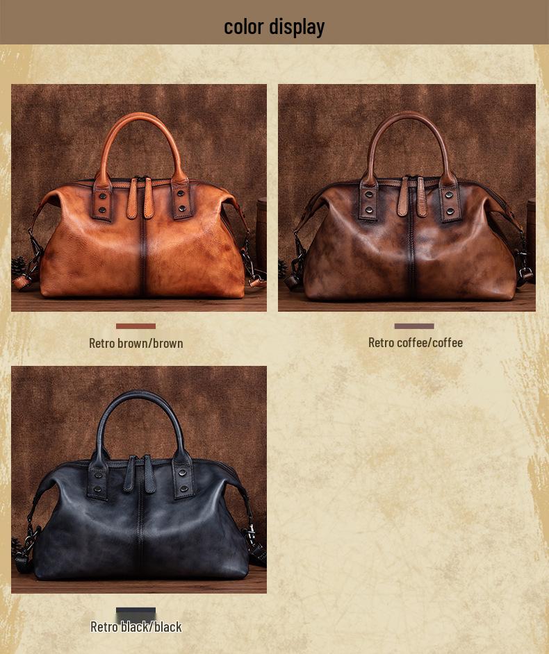 2025 European & American Retro Cowhide Women's Handbag - Top Layer, Color-Rubbed, Single Shoulder & Crossbody, Large Capacity