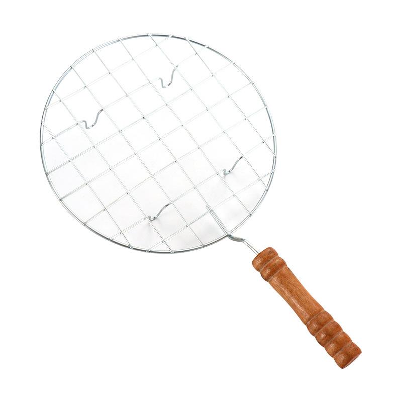Round Stainless Steel Handle Barbecue Mesh for Outdoor Camping Grilled Fish and Meat Thickened with Handle Barbecue