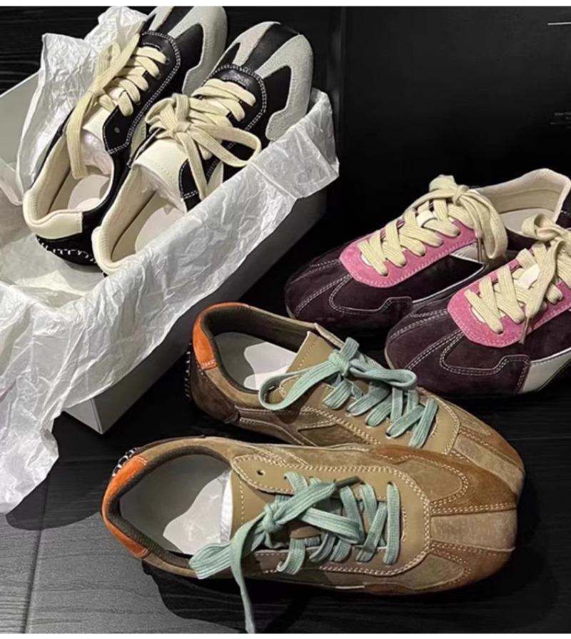 Genuine Leather Sneakers Training Lace-up Casual Sports Women's Shoes Autumn Winter Plus Velvet Retro Training Women Shoe