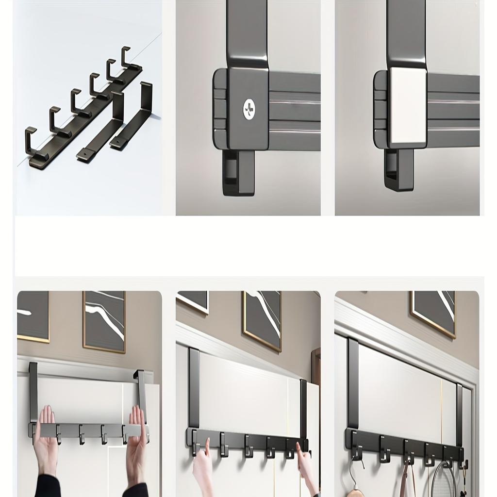 Door Hanger with 7 Hooks Saves Space Without Drilling. Aluminum Door Back Hanging Hanger Is Easy To Install and Durable