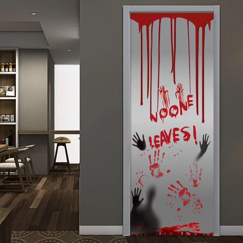 Halloween Blood Fingerprint Door Stickers Ghost Festival Decoration Haunted House Shopping Mall Door Set Bathroom