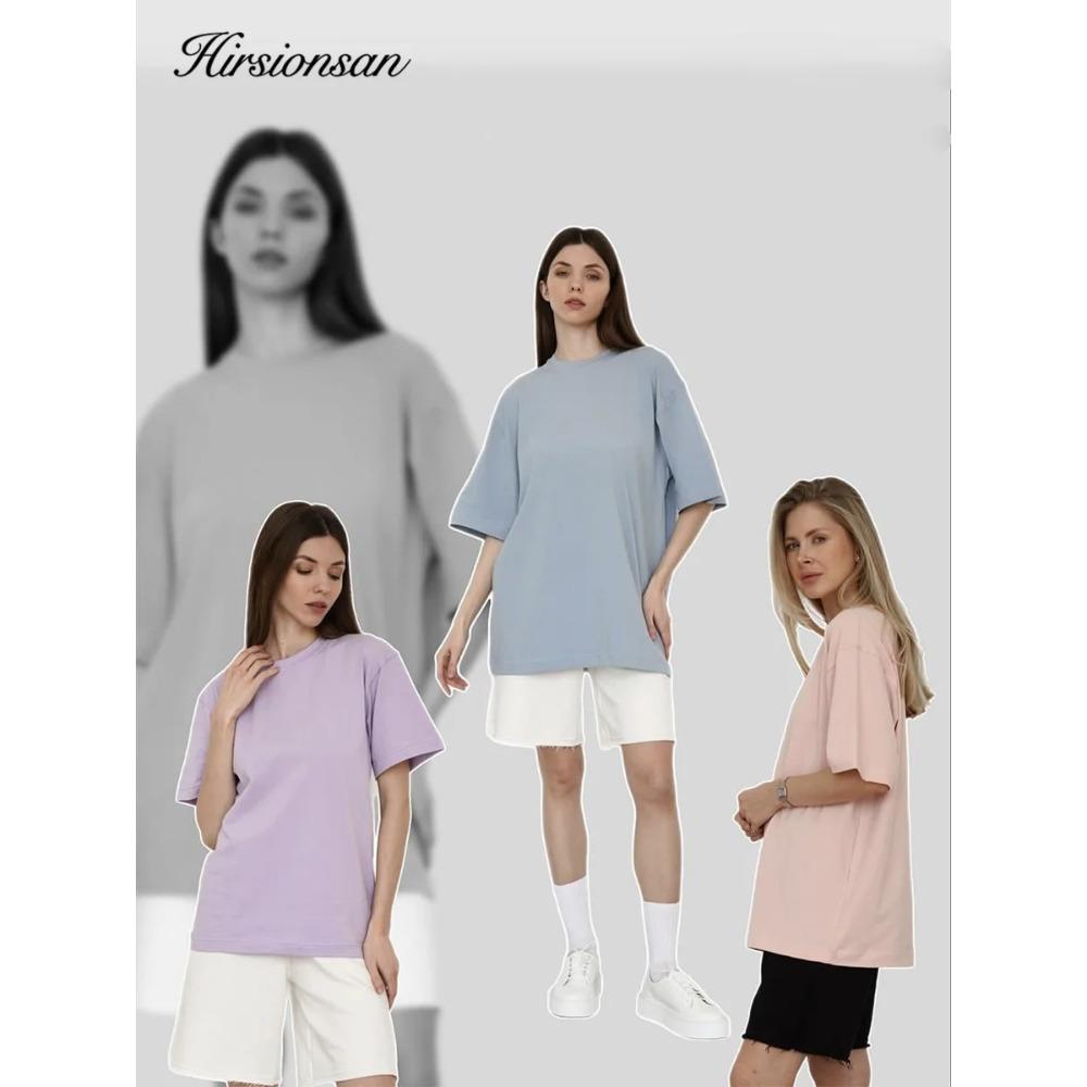 

Женская футболка Hirsionsan, 100% хлопок, новинка 2024 года, летние базовые однотонные футболки, повседневная свободная футболка, шикарные женские топы с круглым вырезом, M-5XL, Y2k