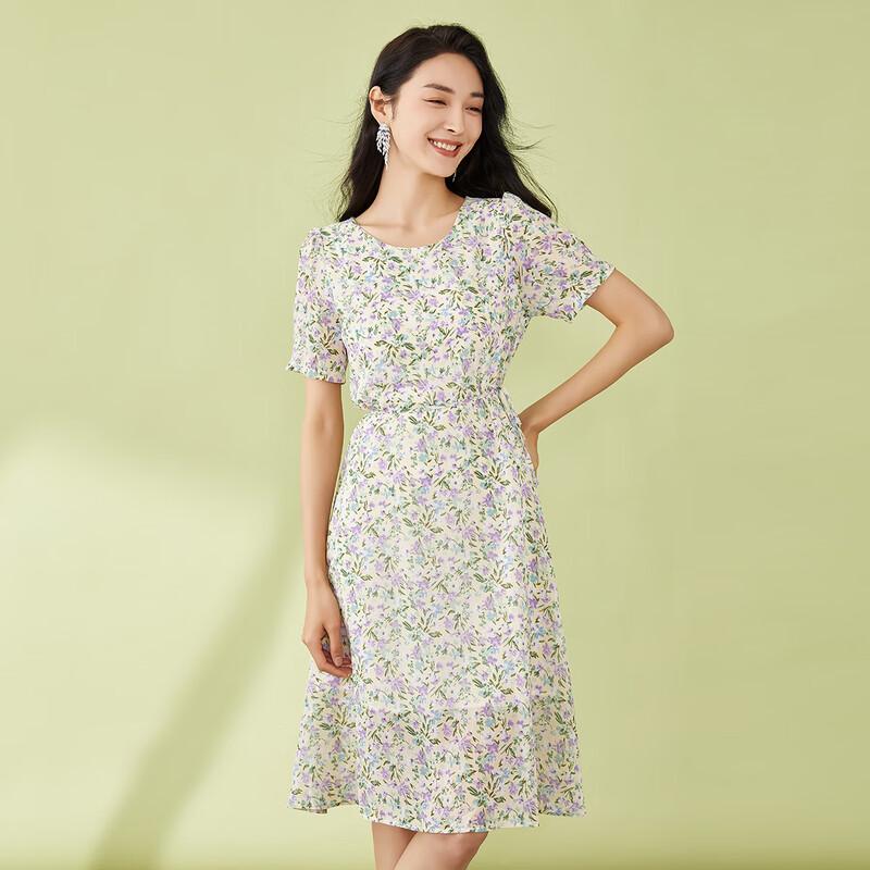 Elegant Floral Short-Sleeve Midi Dress