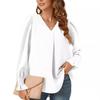 Pullover-Shirt mit V-Ausschnitt für Damen, einfarbig, langärmelig, gerüscht, lockeres Hemd, lässig, modisch, elegant, für die Arbeit, langärmelig, atmungsaktiv, leicht, weiches Oberteil