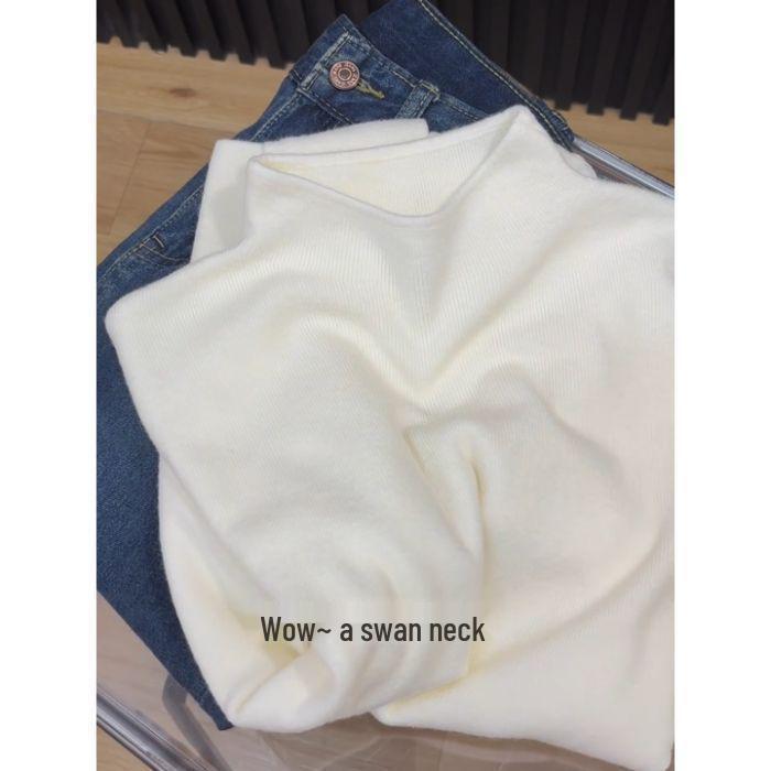 Women's Slim-Fit Semi-High Neck Knit Long-Sleeve Top for Autumn and Winter