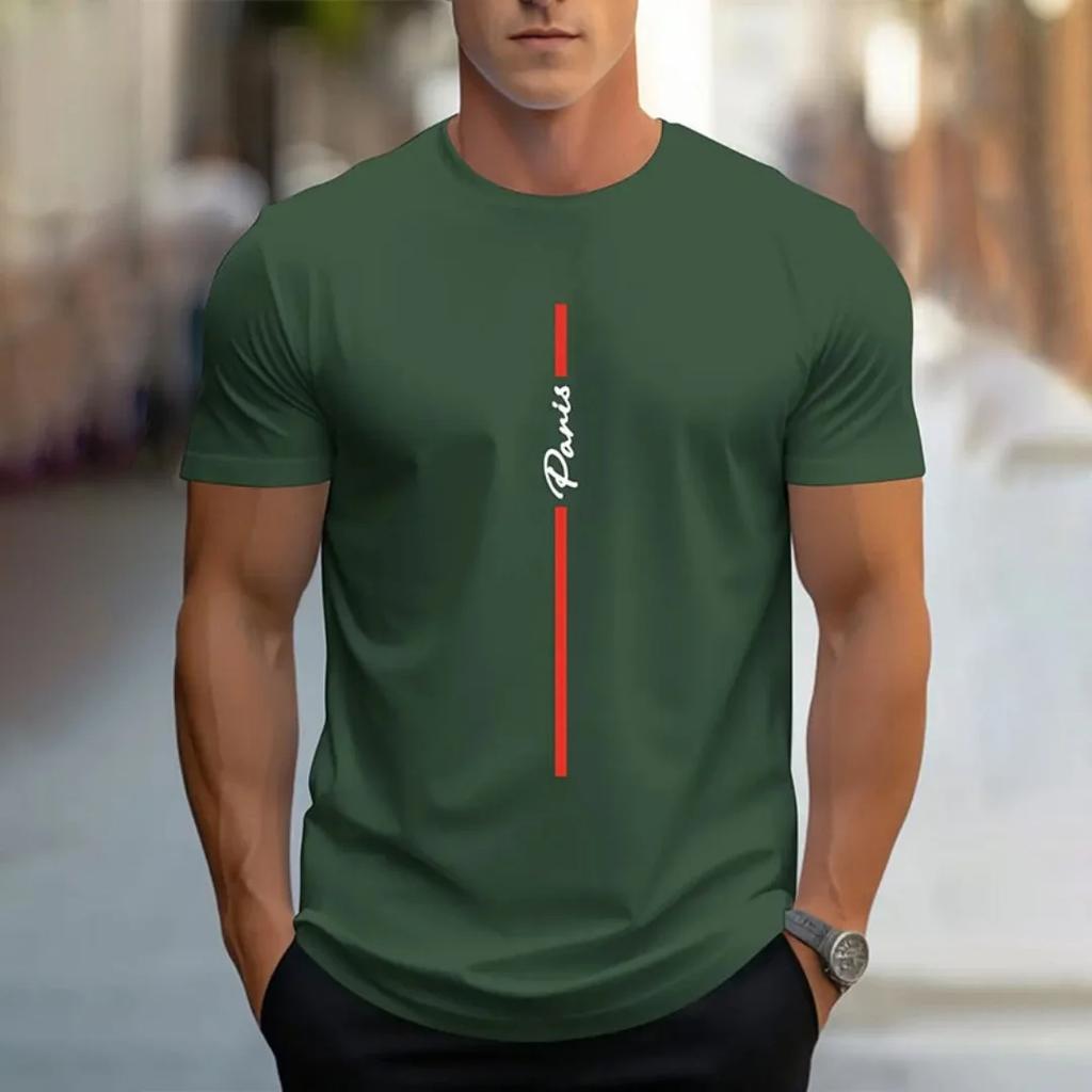 Summer Casual Loose PARI Letter Pattern Printed T-shirts Round Neck Short Sleeved Men's T-shirts