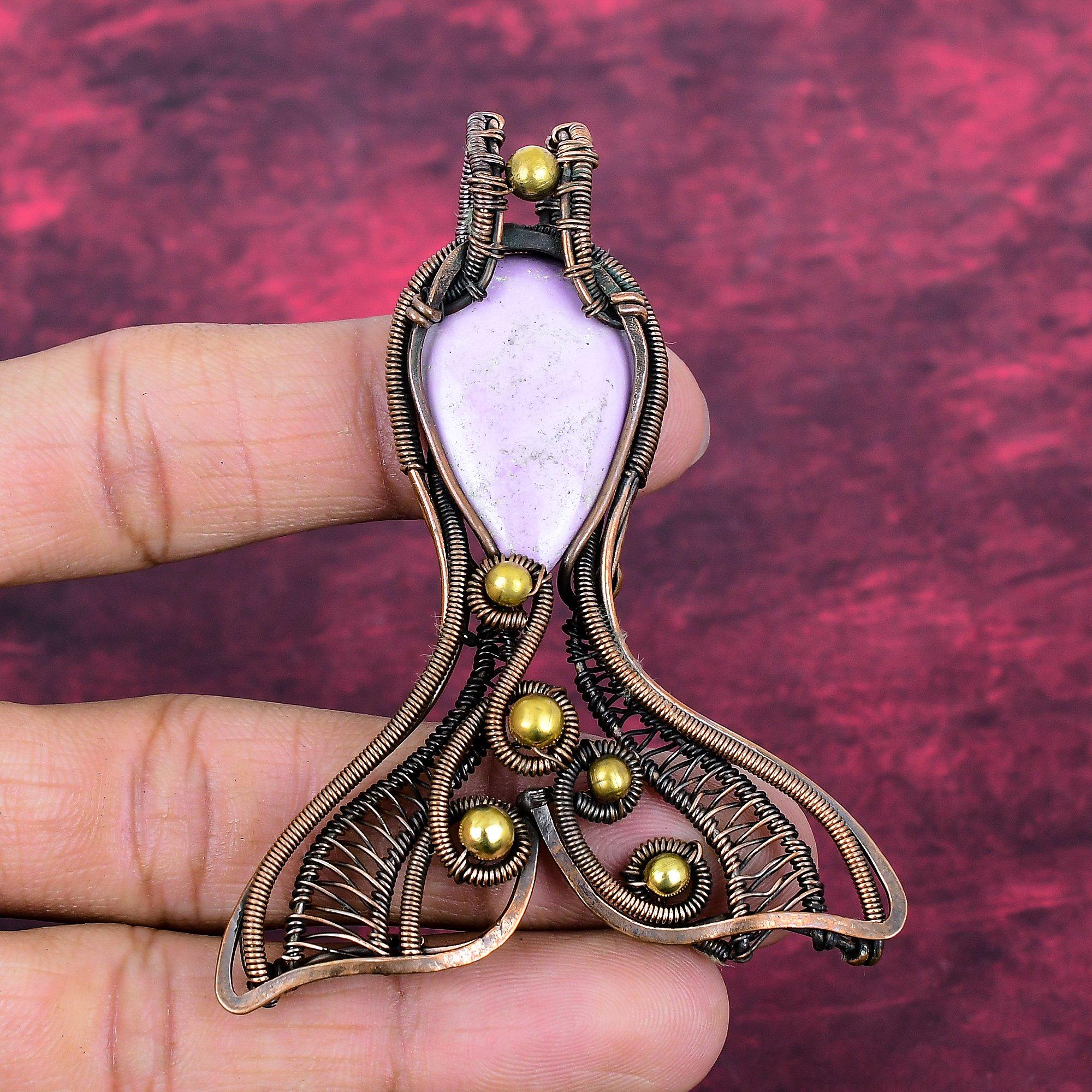 Phosphosiderite Gemstone Pendant Copper Wire Wrapped Jewelry Fish Design Pendant