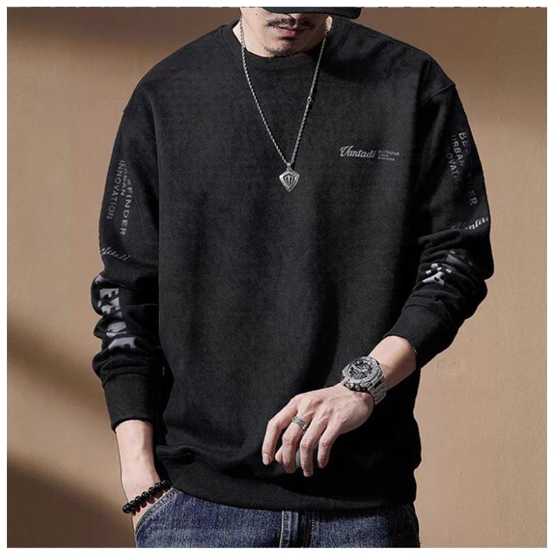 Heavy Men's Long-sleeved Sweatshirt Autumn New American Retro Round Neck Top Loose Casual T-shirt