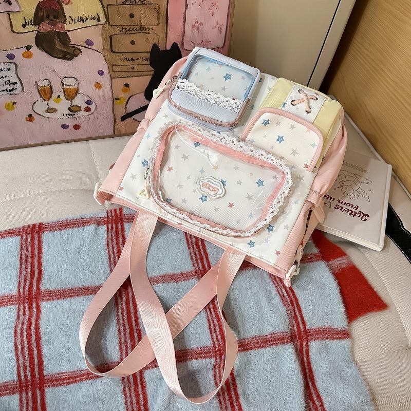 Spring new color contrasting two-piece backpack for primary and secondary school students, high-value dopamine make-up bag for high school students