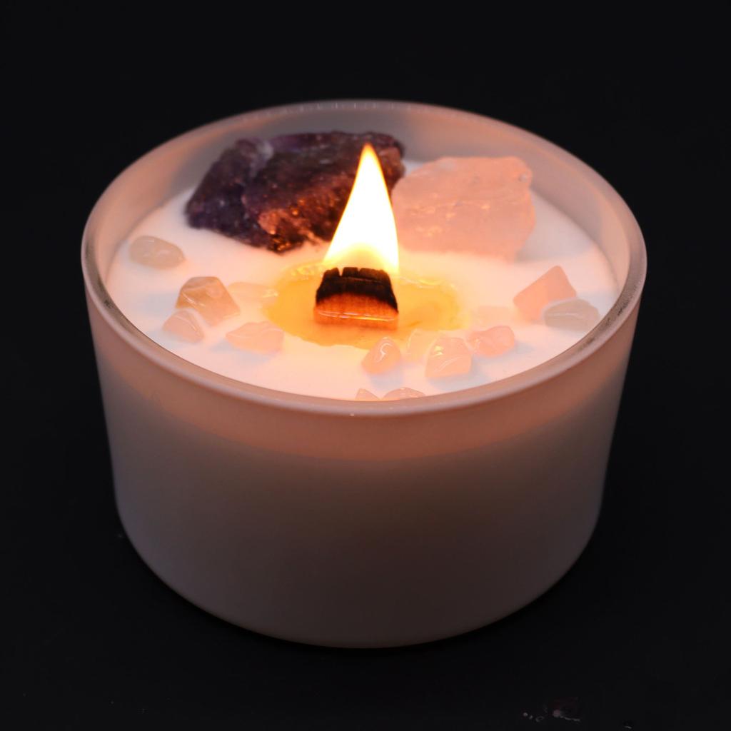 Third Eye Chakra Crystal Candle, Amethyst Rose Quartz