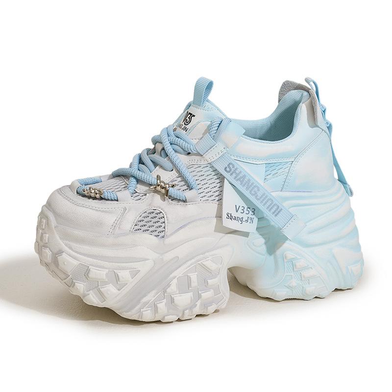 

Color matching dad shoes women s 2025 spring and summer new thick-soled inner height increase women s shoes versatile hollow breathable mesh sandals 39 синий