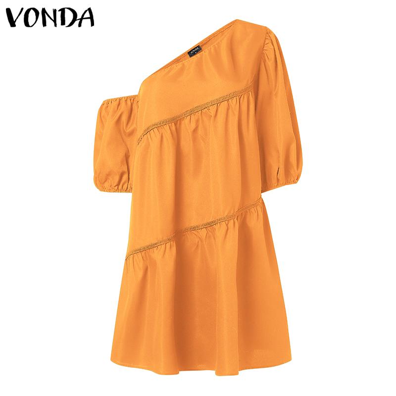 

VONDA Женское летнее однобортное платье-туника с короткими рукавами и оборками 4XL