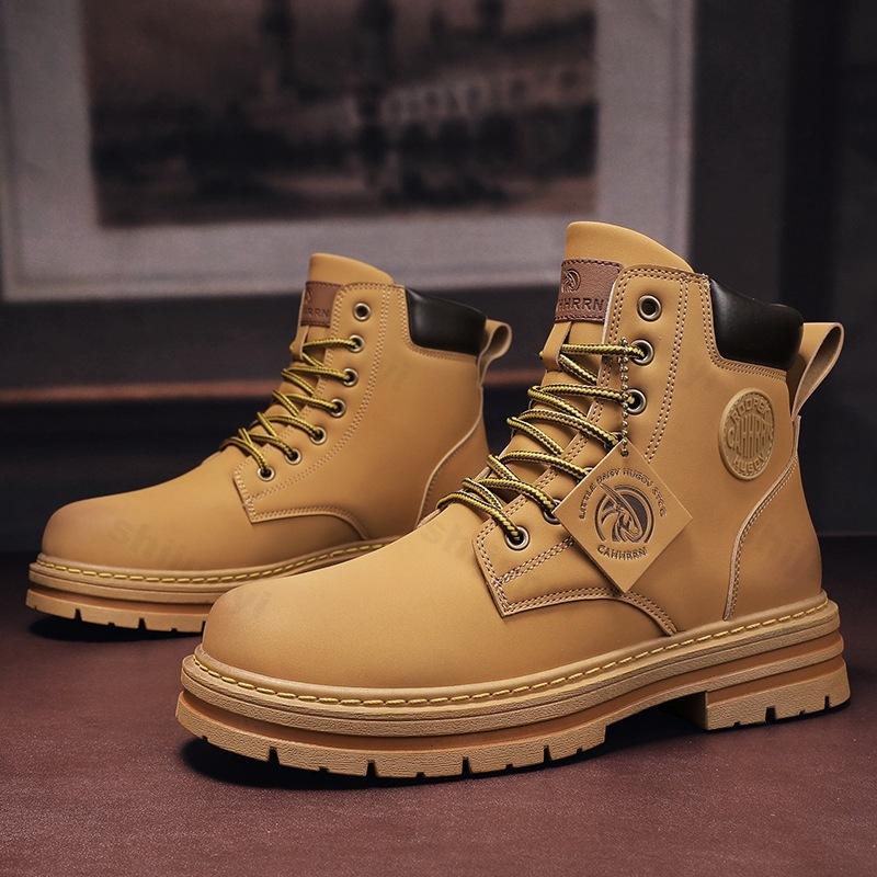2025 Autumn Ankle Boots Men's High Top Boots Outdoor Yellow Boots Classic Design High Top Men Casual Shoes Botas Para Hombre