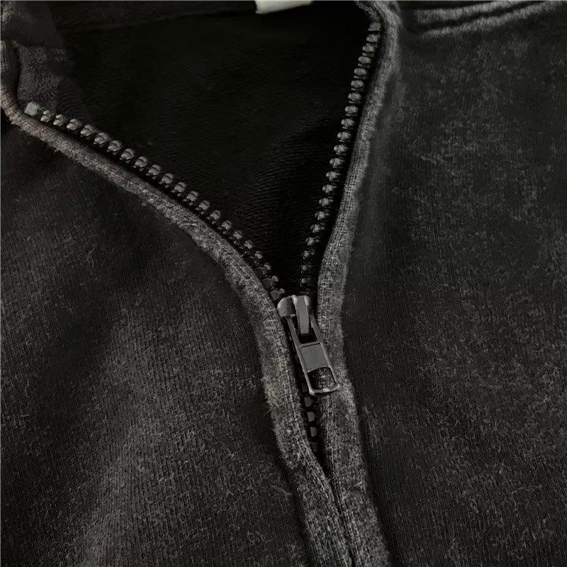 Retro Washed Distressed Men's Hooded Sweater Cardigan - Japanese Casual Spring/Autumn Style