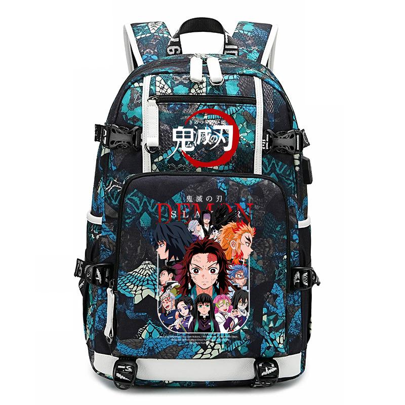 Demon Slayer Anime Print School Backpack Large Capacity Travel Bookbag for Boys Girls Kids Student