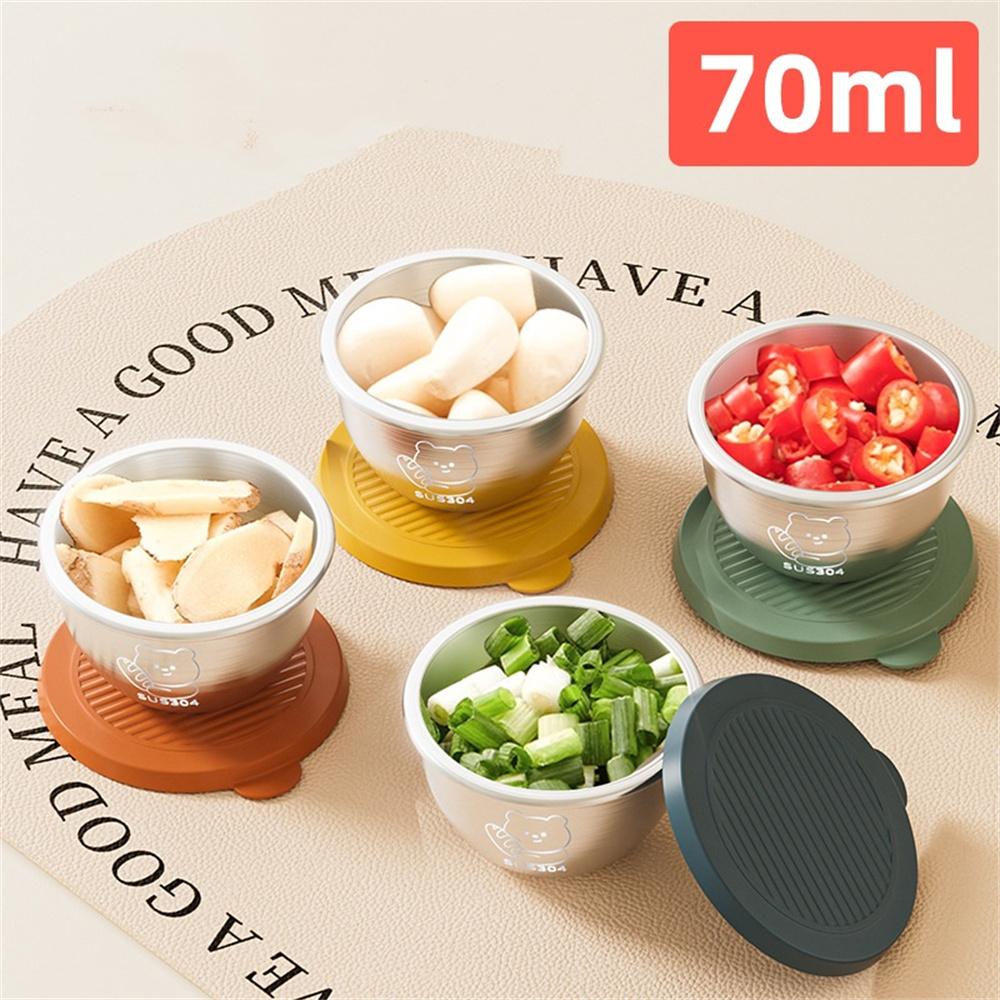 Leak-proof Seasoning Box Portable 304 Stainless Steel with Sealed Lid Condiment Containers Silicone Cover Sauce Cup