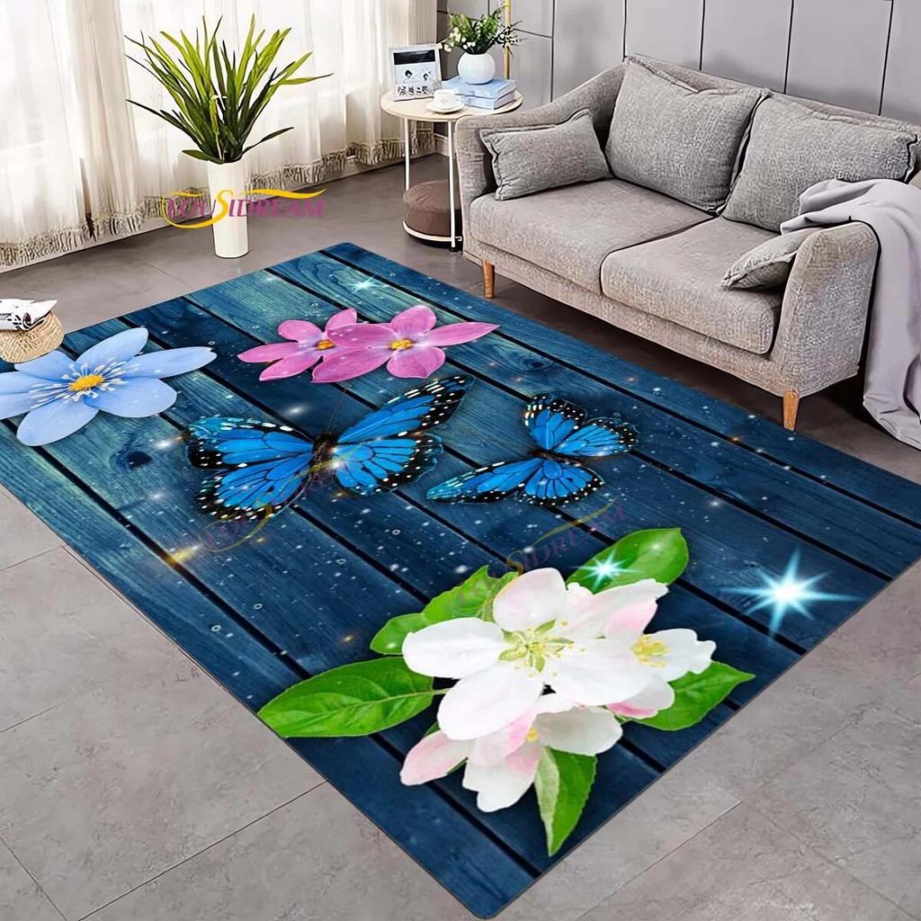 Koberec 3D Daisy Flowers Butterflies Velkoplošné koberce Barevný Butterfly Sunflower Koberec do obývacího pokoje Ložnice Herna Domácí dekorace