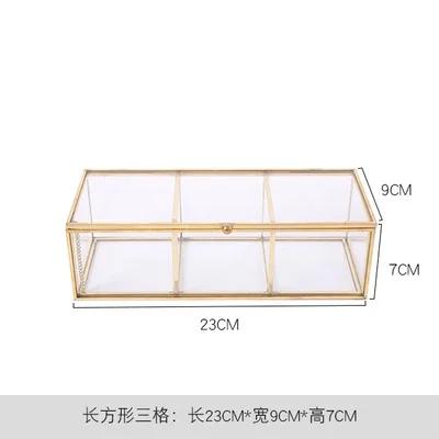 Metal Glass Jewelry Box Rectangular Storage Boxes 3 Grids Organizer Makeup Tool Storage Organizer Cotton Swab Box Cosmetic Boxes
