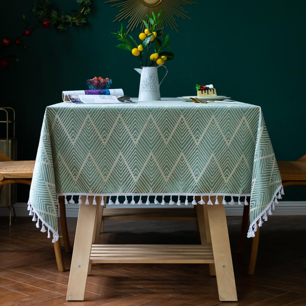 Living Room Party Decoration Wave Jacquard Wrinkle Resistant Washable Rectangle Table Cloths with Tassels