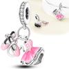 925 Silver Pink Doll Princess Pink Square Box Charm Pendant Beads Fit Charm Bracelet Women Jewelry Making