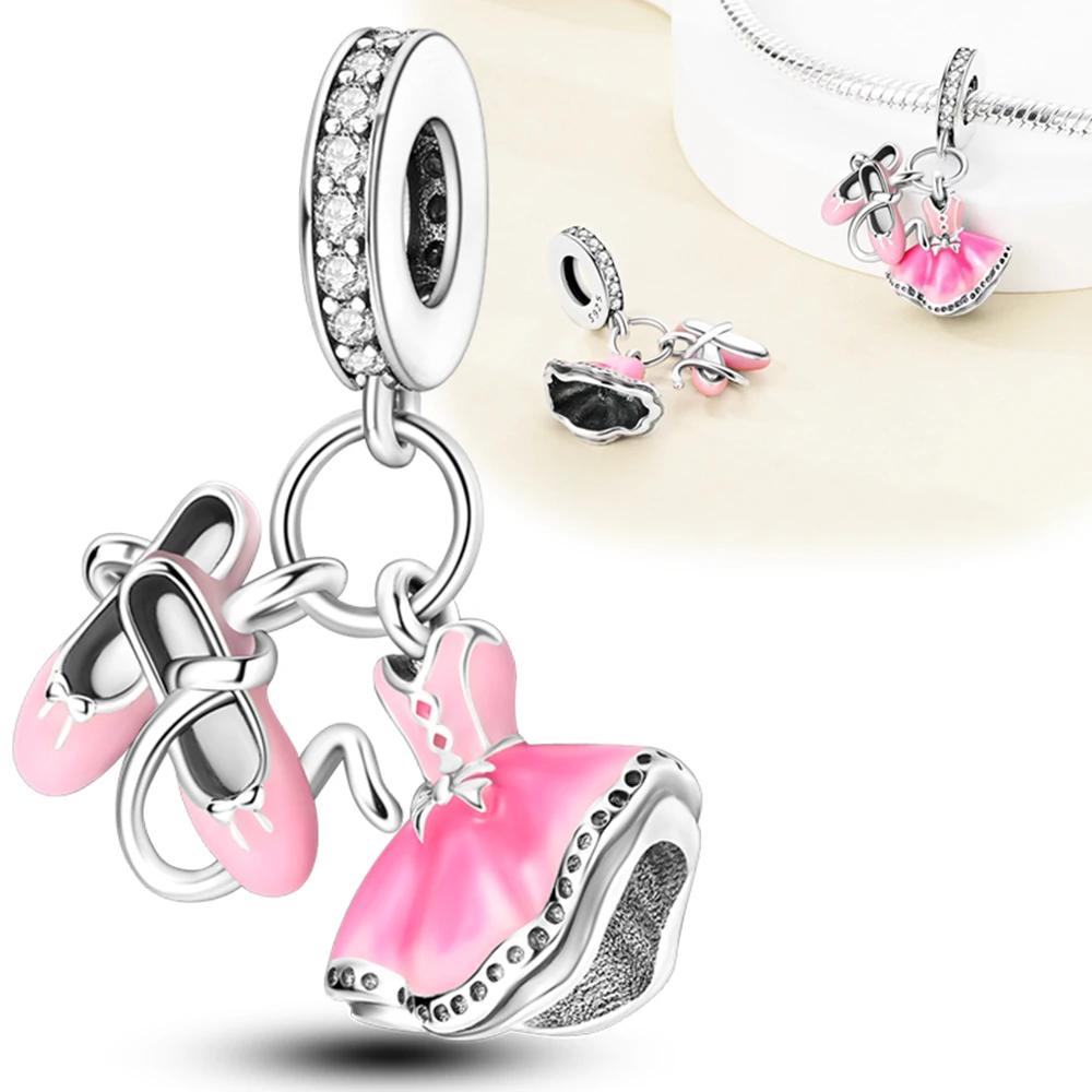 925 Silver Pink Doll Princess Pink Square Box Charm Pendant Beads Fit Charm Bracelet Women Jewelry Making