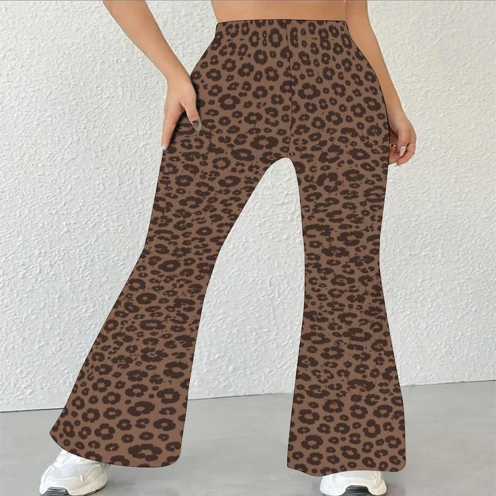 Women's Casual High Waist Flare Pants, Leopard Print Streetwear Bell Bottom Trousers