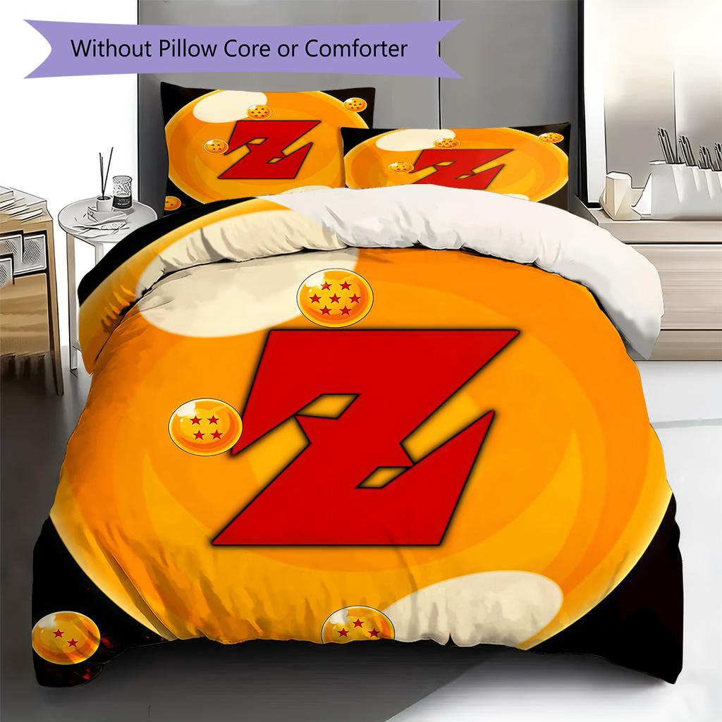 DRAGON BALL Logo Pattern Bedding,Quilt Set Quilt Cover Pillowcase Home Birthday Gift (1 * Duvet Cover + 2 * Pillowcase, Without Core)