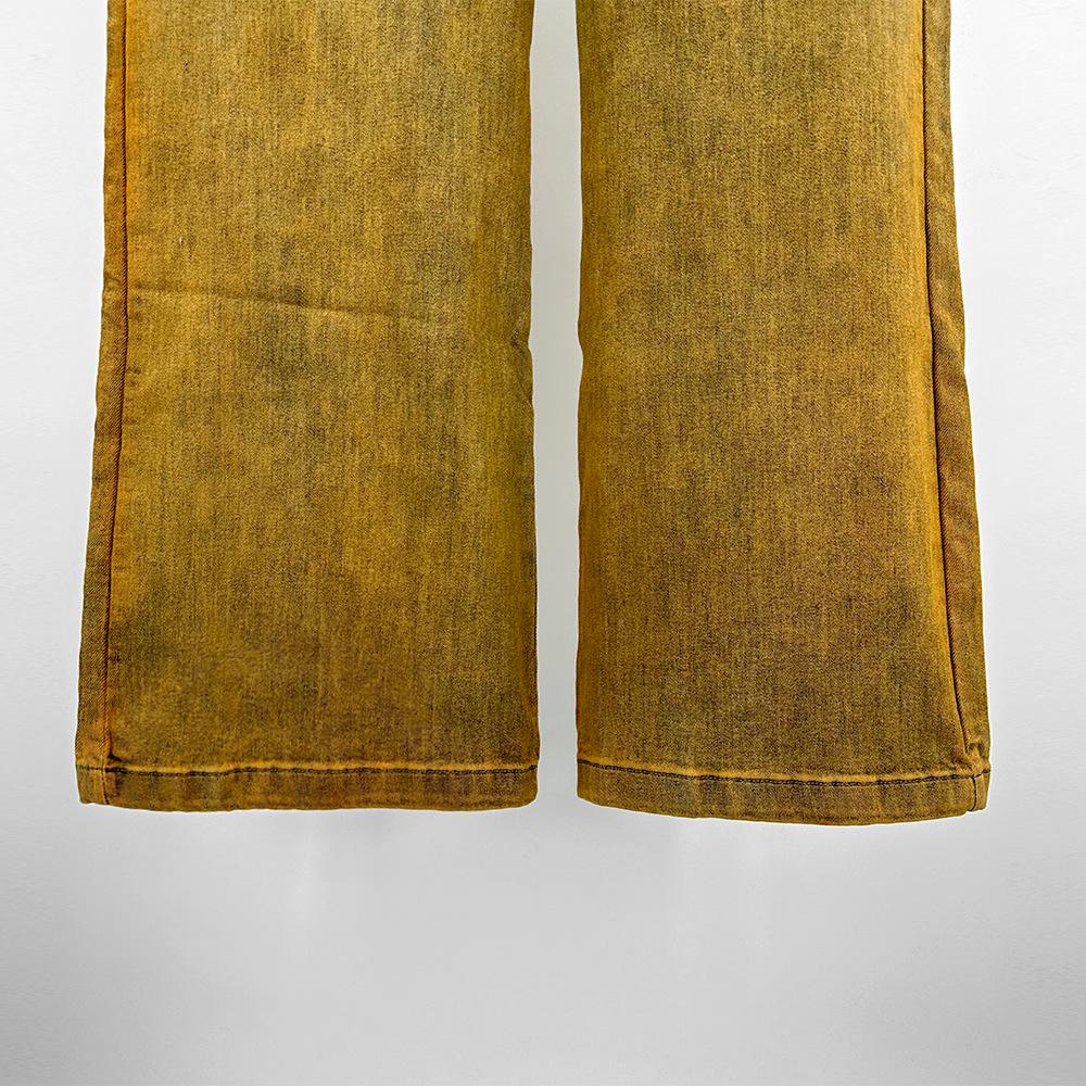 SUBHUMAN Women's Retro Gradient Yellow Denim Zipper Trousers