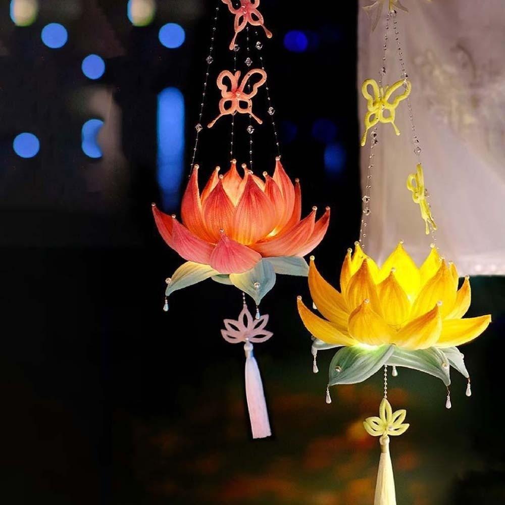 Handmade Flower Lamp Glowing Handheld Light Chinese Lantern Lotus Lantern  Kids Craft