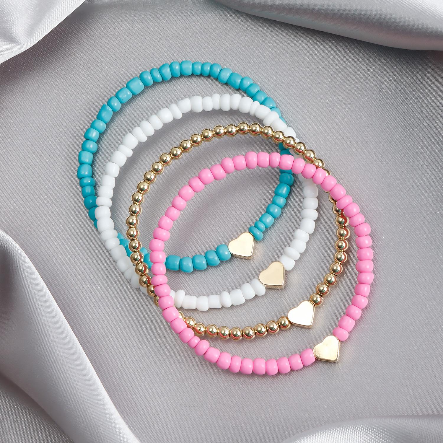 

European and American jewelry, Bohemian colored rice bead love beaded bracelet, hand-woven elastic rope bracelet