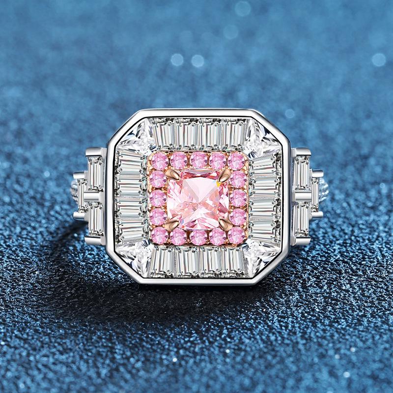 Elegant Women s Pink Square Diamond Ring in S925 Sterling Silver Size 8 розовый