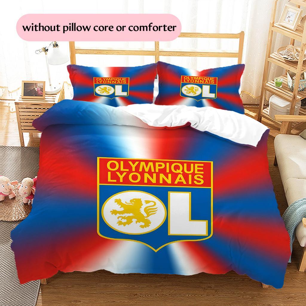Olympique Lyonnais Pattern Bedding Quilt Set Home Decoration Gift (1 * duvet cover + 2 * pillowcase without core)