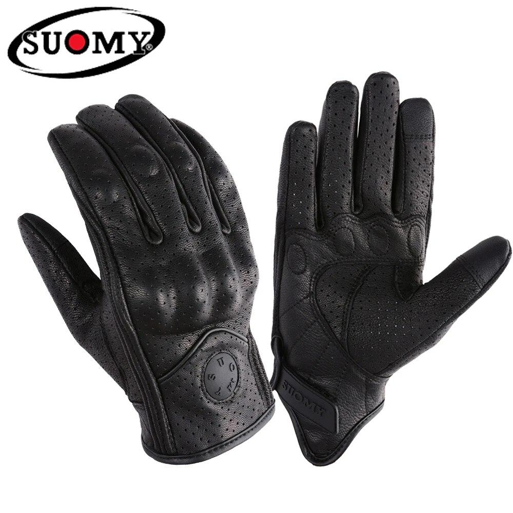 

Перфорированные мотоциклетные перчатки SUOMY из натуральной кожи для мужчин и женщин, летние дышащие мотоциклетные перчатки в стиле ретро для мотокросса, уличные перчатки L