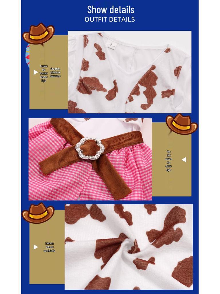 Girls' Pink Denim Western Cowboy Skirt Halloween Costume Set