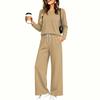 Women's Pajama Set with Pockets, Long Sleeve Round Neck Loose Fit Sleepwear for Home