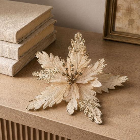 DYS Artificial Flowers with Gold Powder & Beads, Multi-Color Glitter Christmas Flowers, Multi-Layered Fabric Petals, Bendable Stems for Holiday