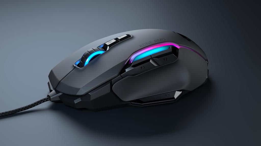 ROCCAT Kone AIMO Remastered Kabelgebundene Gaming MMO Maus für Windows 7 oder neuer, Japanisch, Geflochtenes Kabel, Weiß, Optisch, 16K, Mehrere Tasten, 130g, RGB, [Offiziell
