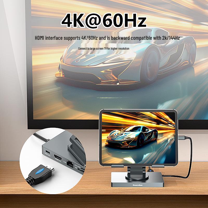 4K60Hz USB-C Docking Station with Gigabit Ethernet, USB 3.2 Converter, and Rotating Stand for Phones and Tablets