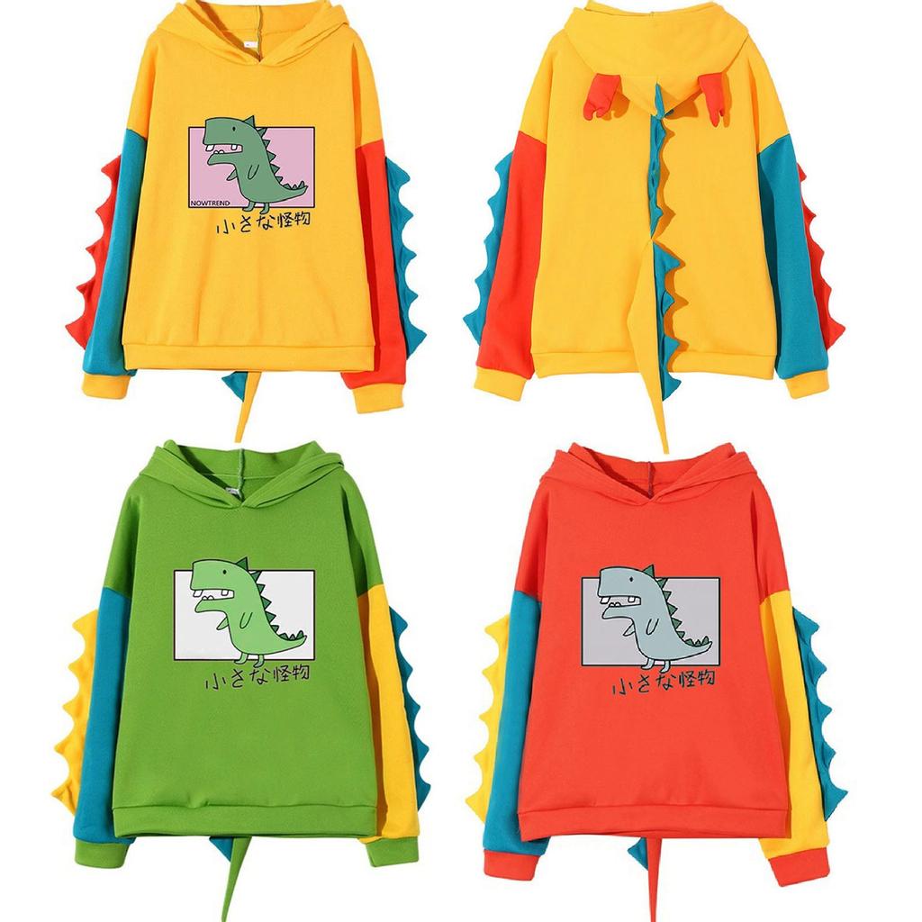 Fashion Women Casual Print Long Sleeve Splice Dinosaur Sweatshirt Tops