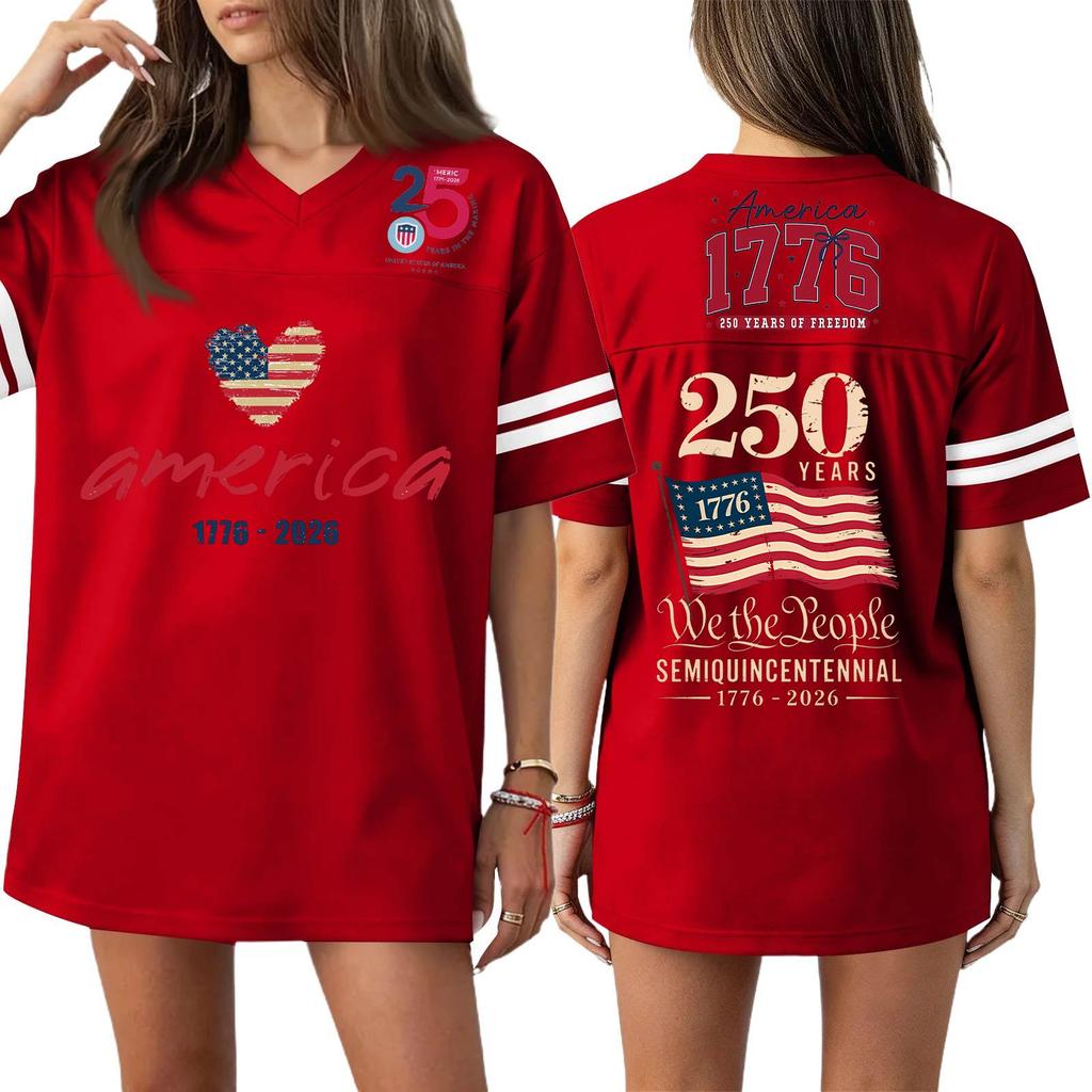 Women's Casual Fashion V-Neck Sports Independence Day Print Short Sleeve Sports T-Shirt Top